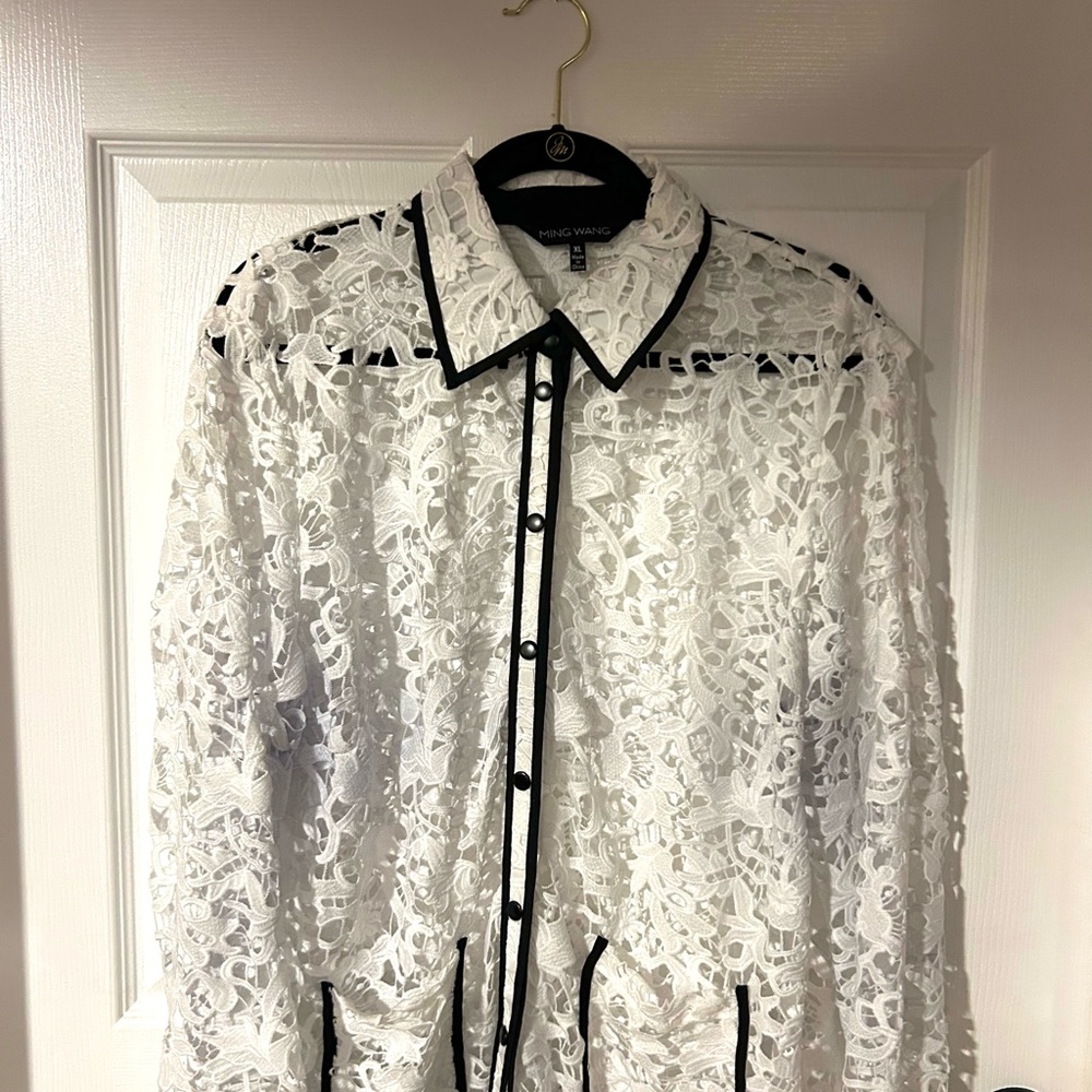 Ming Wang Lace Button-up Top